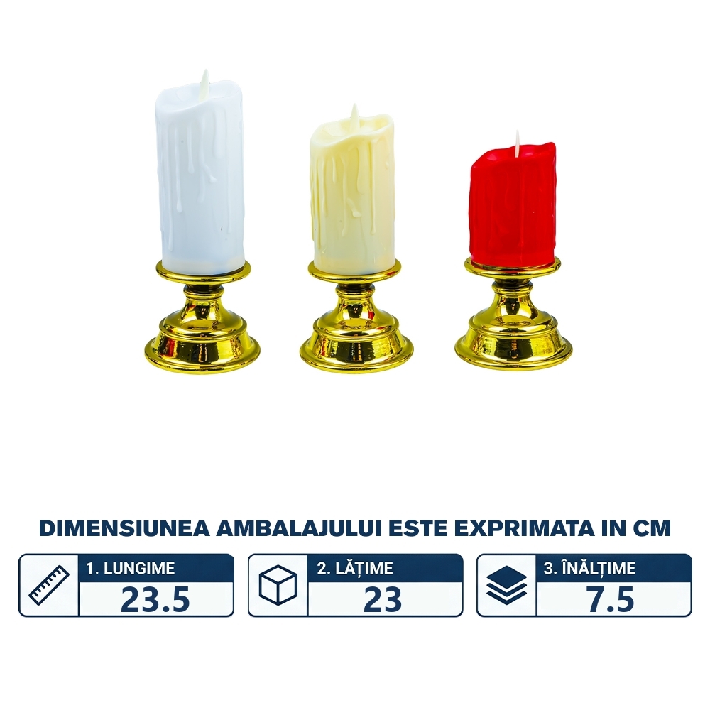 Lumanare ornamentala - Candela, 3 buc/set - imagine 2