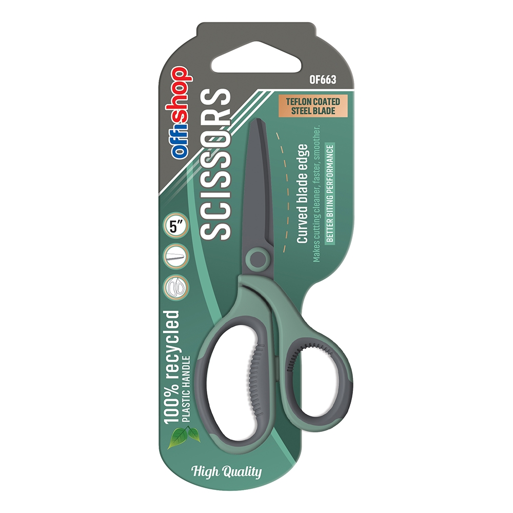 Foarfeca birou, maner plastic, suprafata teflonata, 13 cm - OFFISHOP - imagine 3