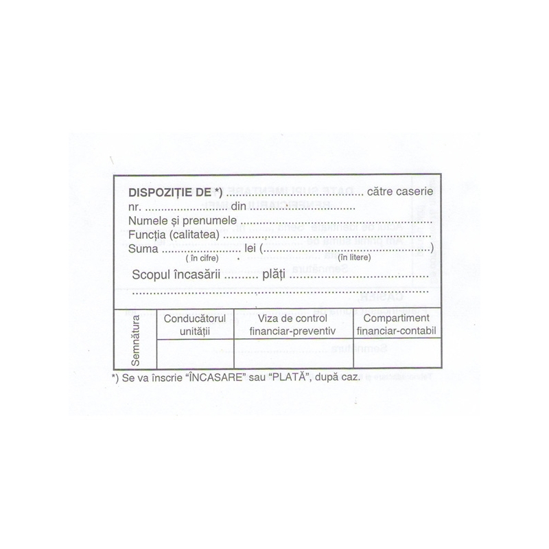 Dispozitie de casierie A6, 100 file