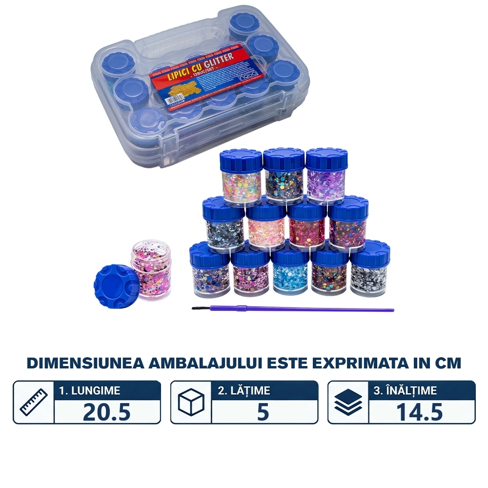Lipici cu glitter, 15g, 12 buc/set - NEBO - imagine 2