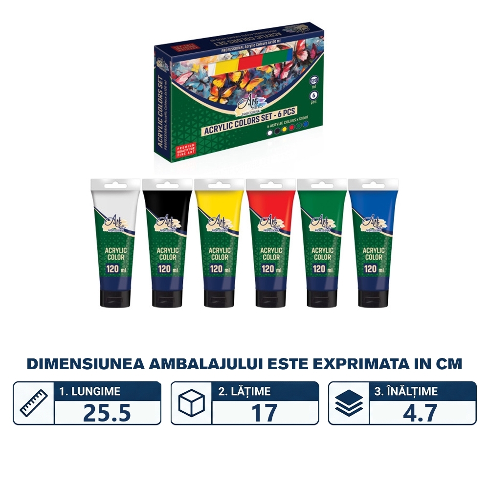 Vopsea acrilica profesionala, 120 ml, 6 cul/set - ARTLINE - imagine 2