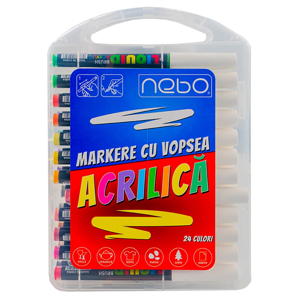 Markere cu vopsea acrilica, varf tip pensula, 24C - NEBO - imagine 3