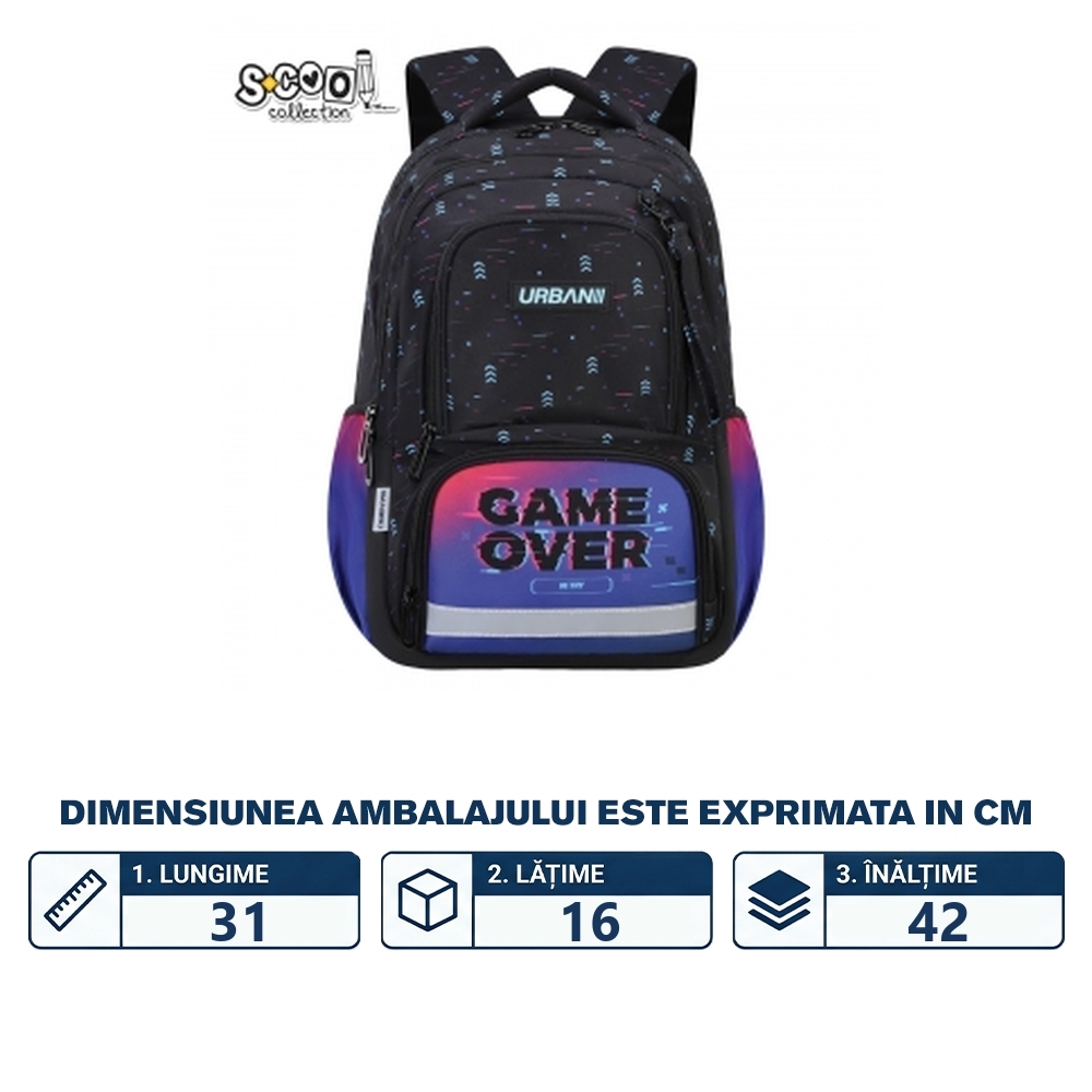 Ghiozdan ergonomic comp. laptop, URBAN PREM., 42x31x16 cm, GAME OVER - S-COOL - imagine 2