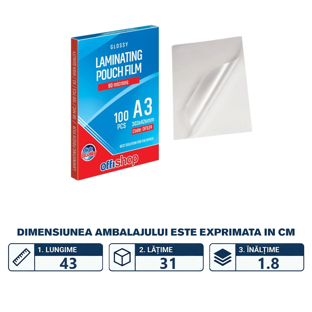 Folie laminare A3, 80mic, 100 buc/top - OFFISHOP - imagine 2