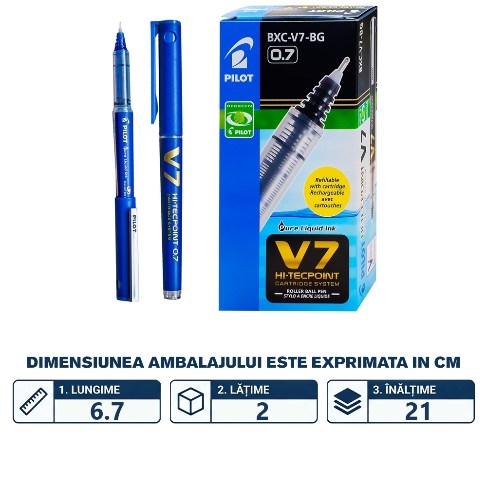 Roller V7 Hi-Tecpoint, 0,7mm, albastru - Pilot - imagine 2