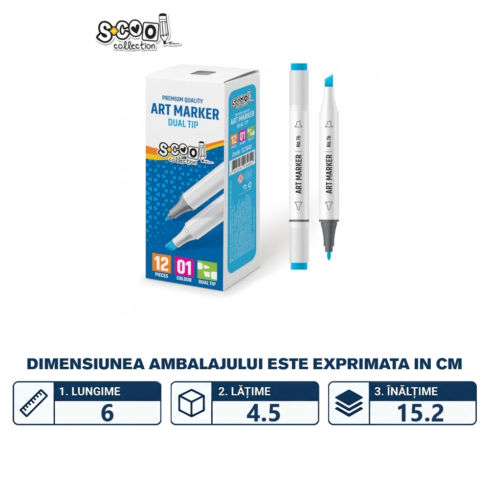 Marker cu 2 capete, 6mm/3mm, Albastru deschis - S-COOL - imagine 2