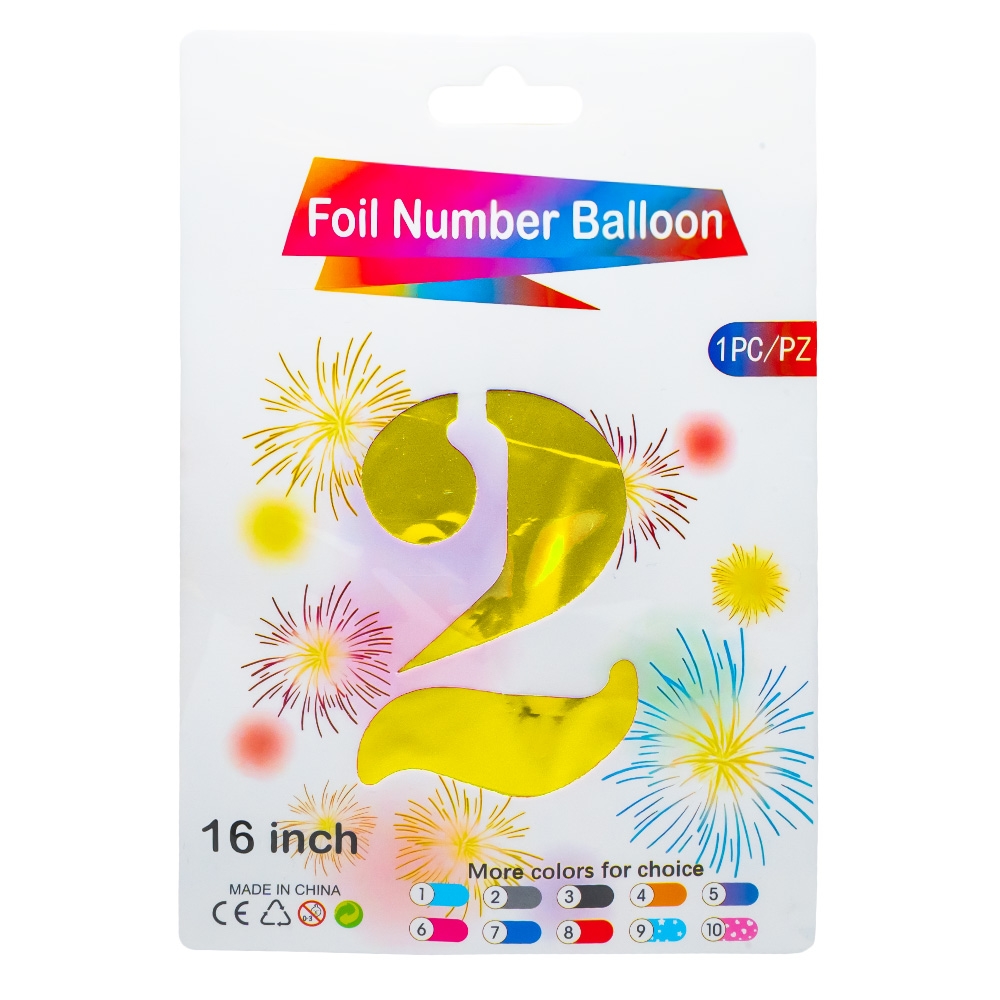 Balon, folie aluminiu, Auriu, cifra 2, 40 cm