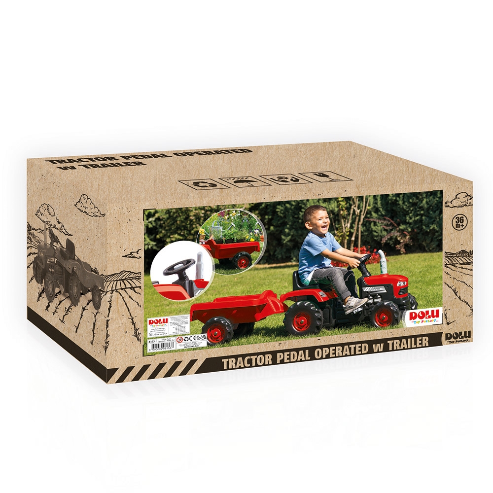 Tractor cu pedale si remorca, Rosu, 53x143x45 cm - Dolu - imagine 2