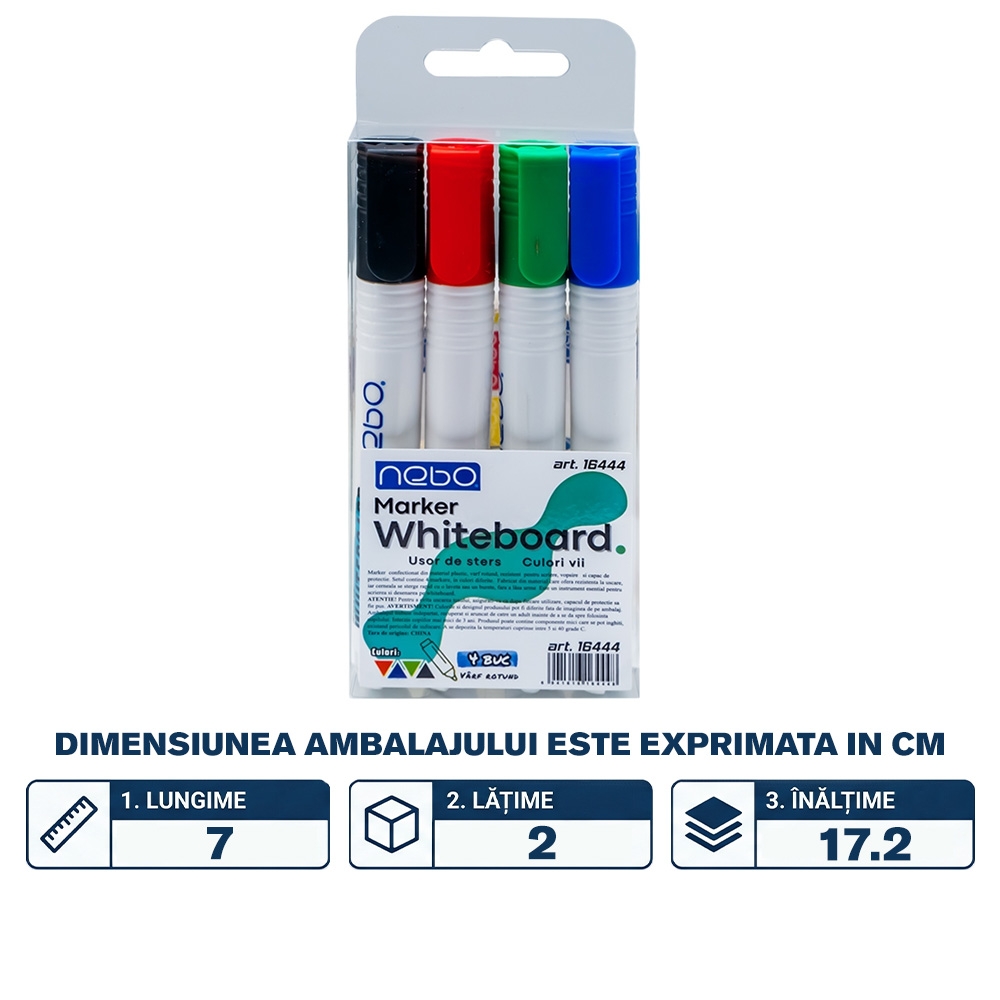 Markere Whiteboard, 4 culori/set - NEBO - imagine 2