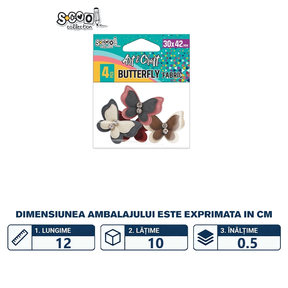 Accesorii craft, fluturasi material textil, 30x42 mm, 4 buc/set - S-COOL - imagine 2