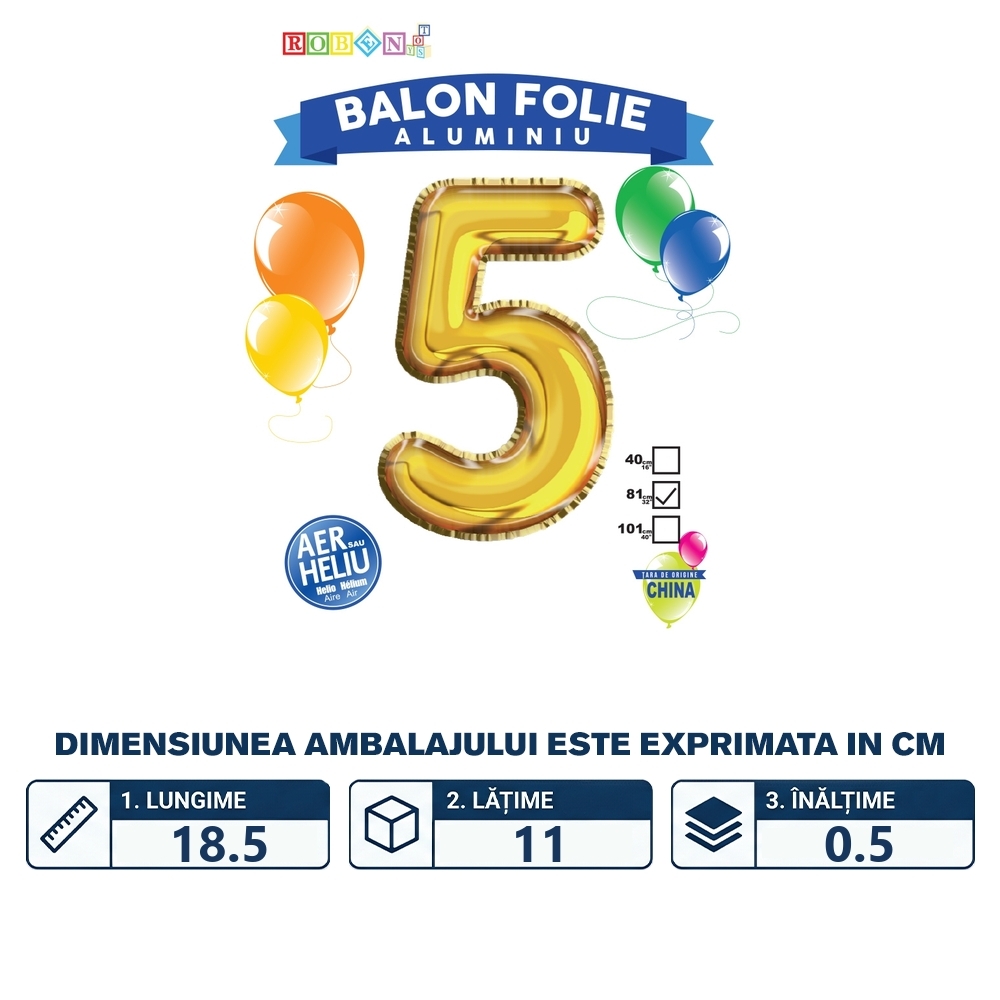 Balon, folie aluminiu, auriu, cifra 5, 81 cm - imagine 2