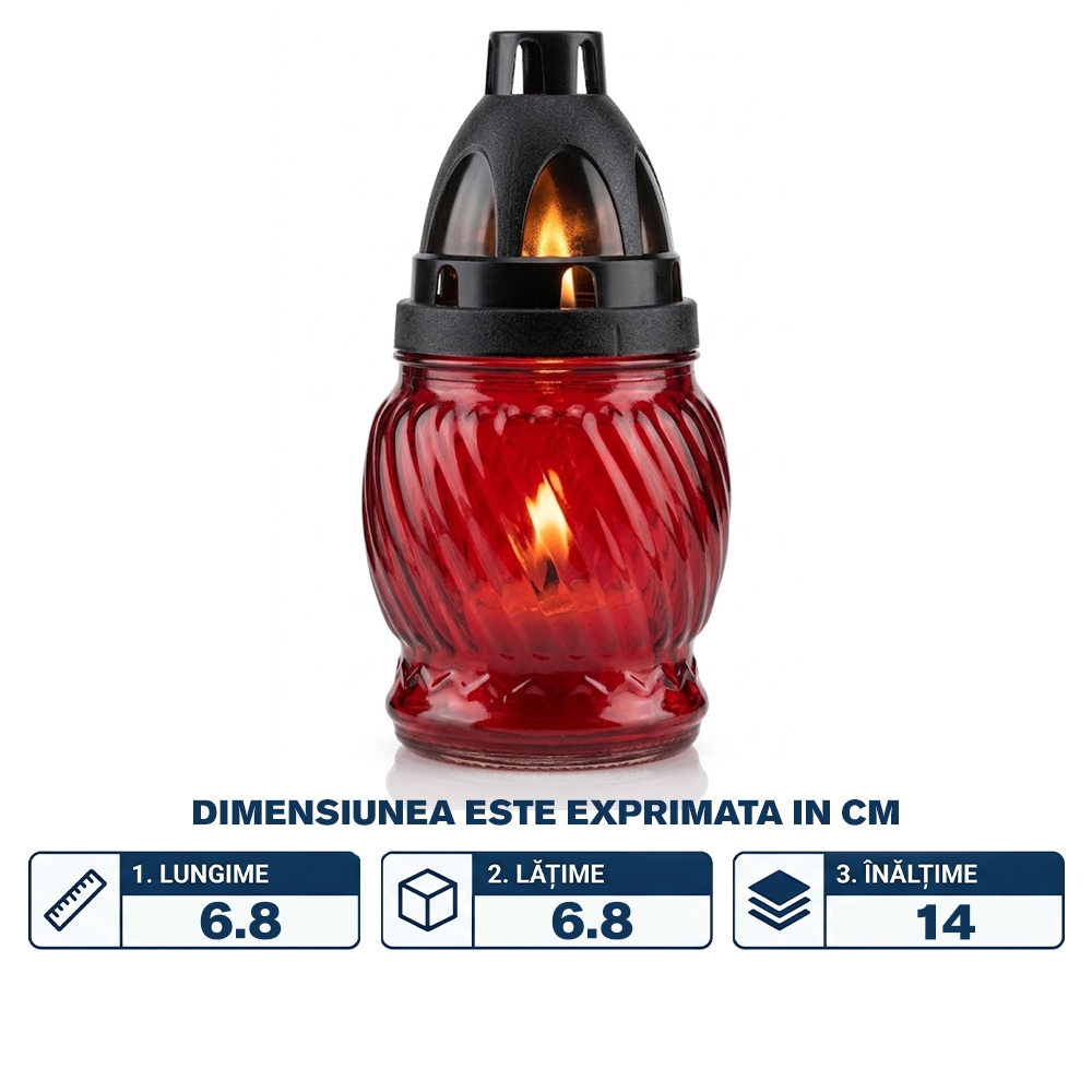 Candela sticla, rotunda, capac plastic negru, 140mm, ~4-6h, 30gr - imagine 2