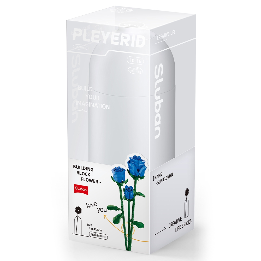 Set de Constructie Flowers, 238 piese, Trandafir Albastru - Sluban - imagine 4