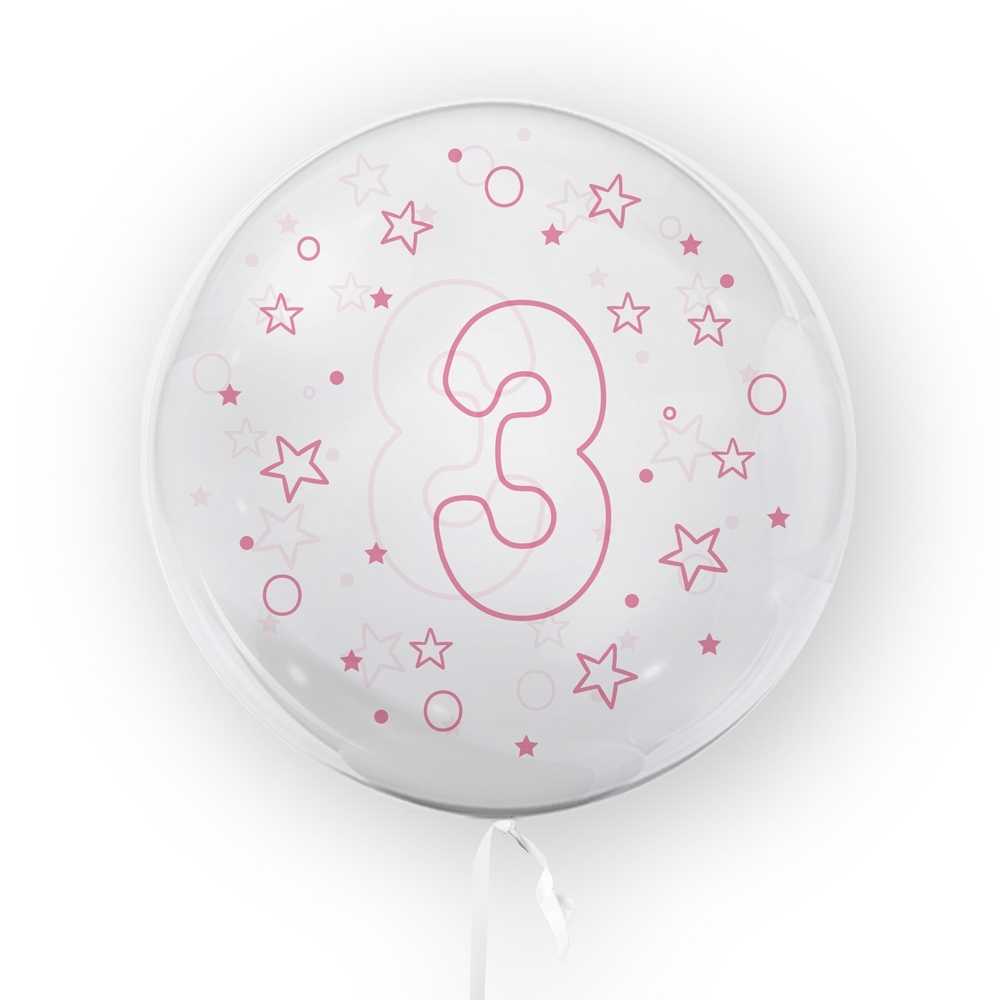 Balon transparent, 45 cm - cifra 3, fete - TUBAN