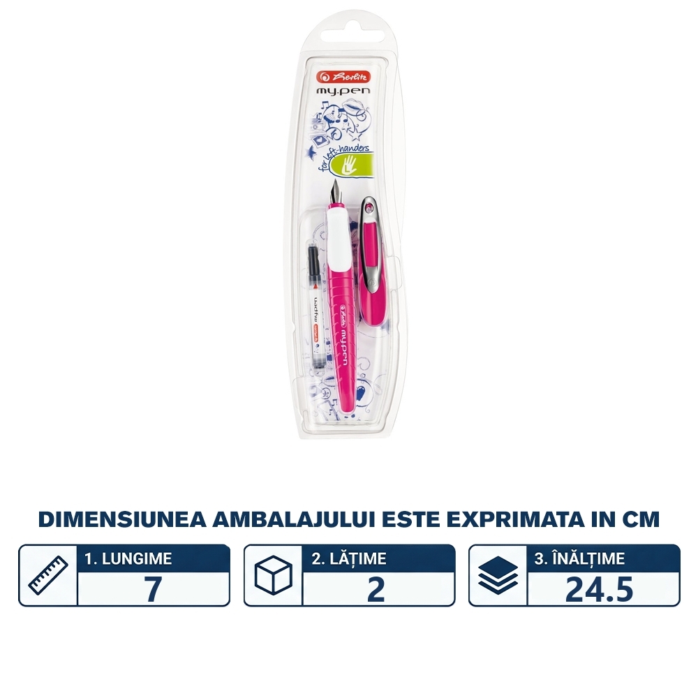Stilou My Pen, penita L, roz/alb - blister - imagine 2