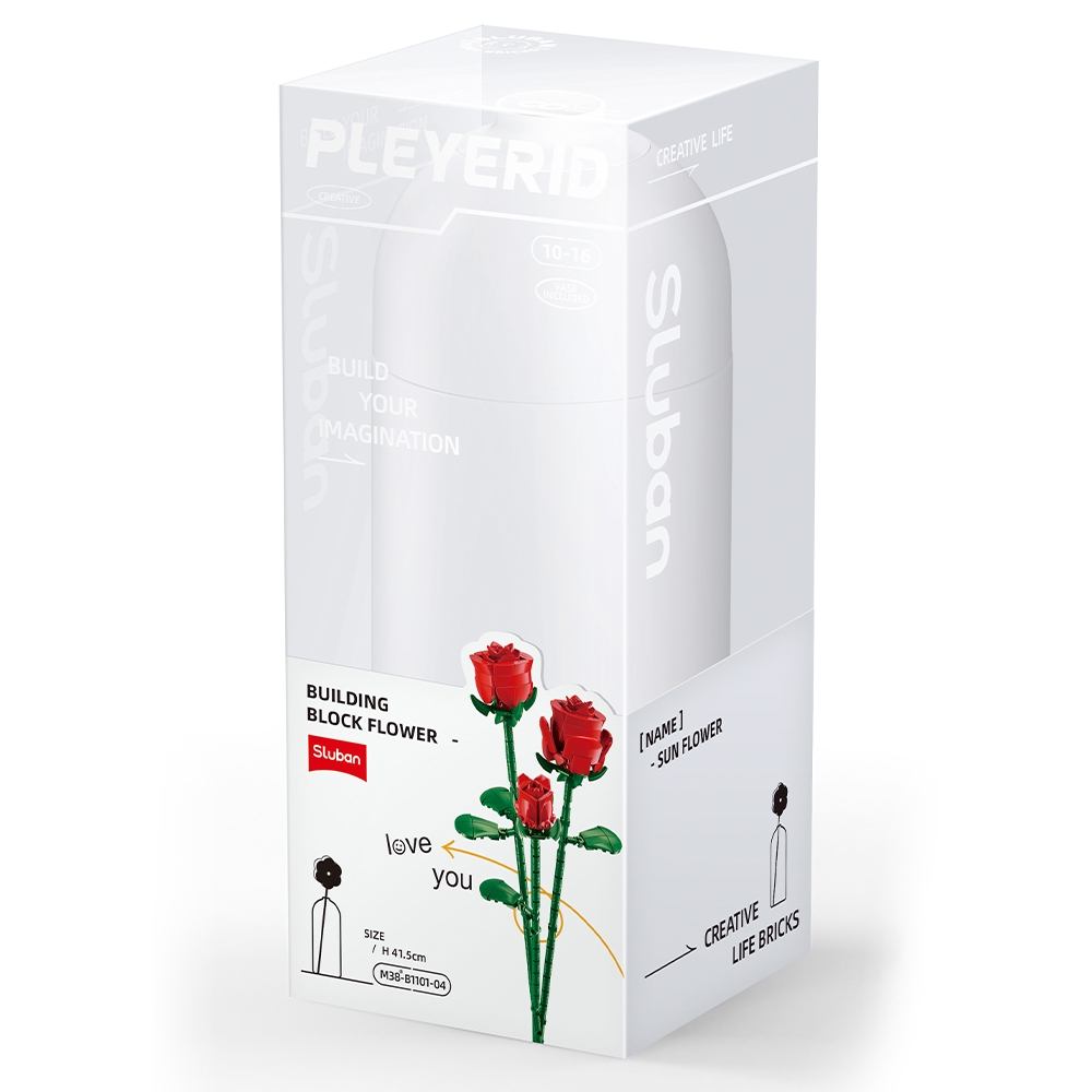 Set de Constructie Flowers, 258 piese, Trandafir Rosu - Sluban - imagine 4