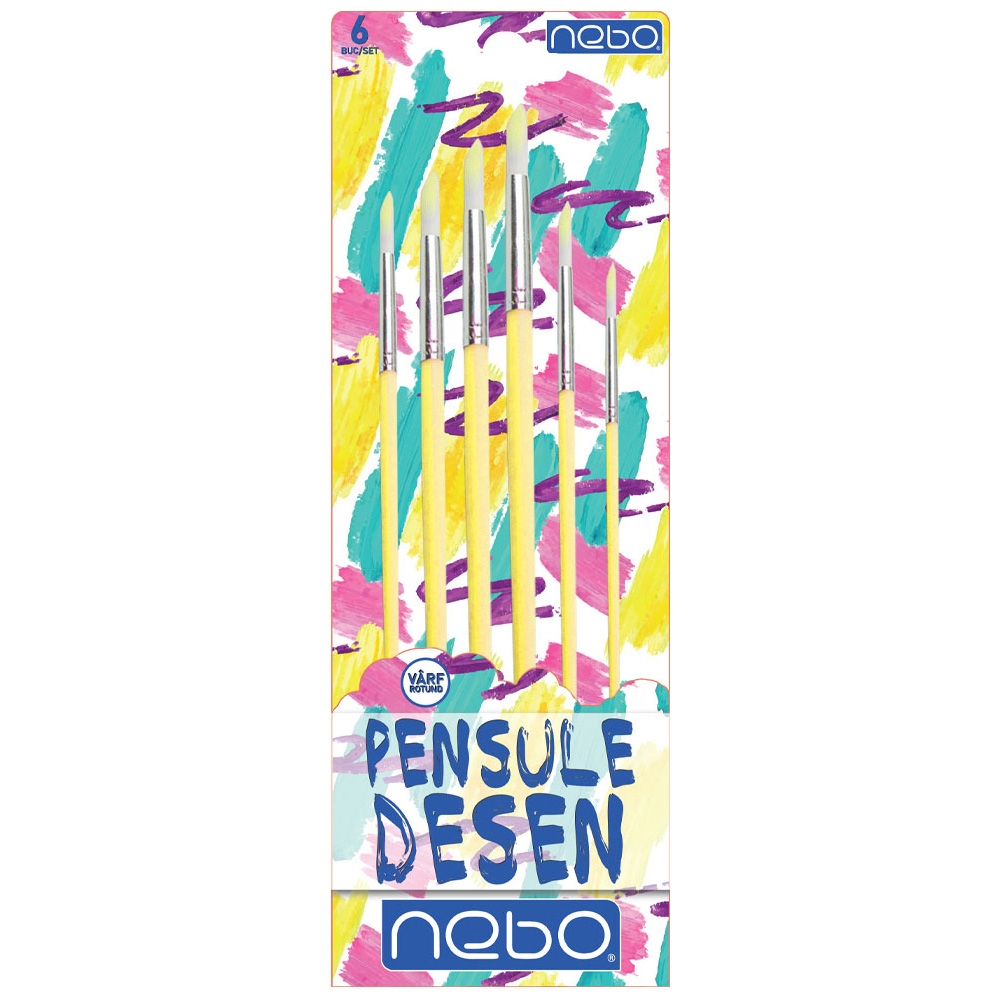 Pensule desen, culori pastel, varf rotund, 6 buc/set -NEBO - imagine 10