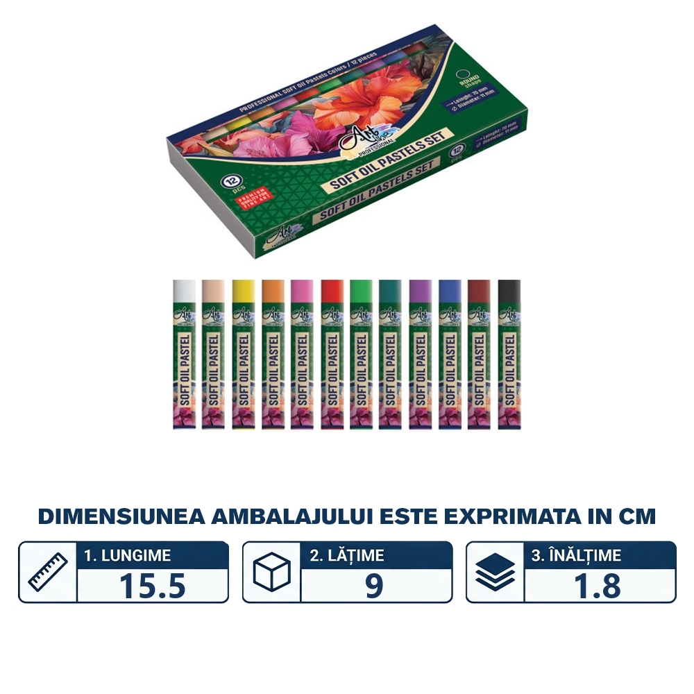 Creioane ulei pastel, FI 11mm, 12 cul/set - ARTLINE - imagine 2