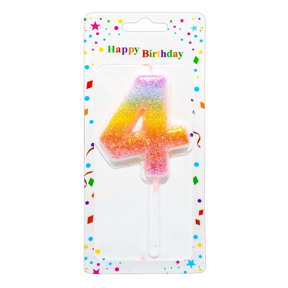 Lumanare aniversara, glitter, pe blister, nr. 4