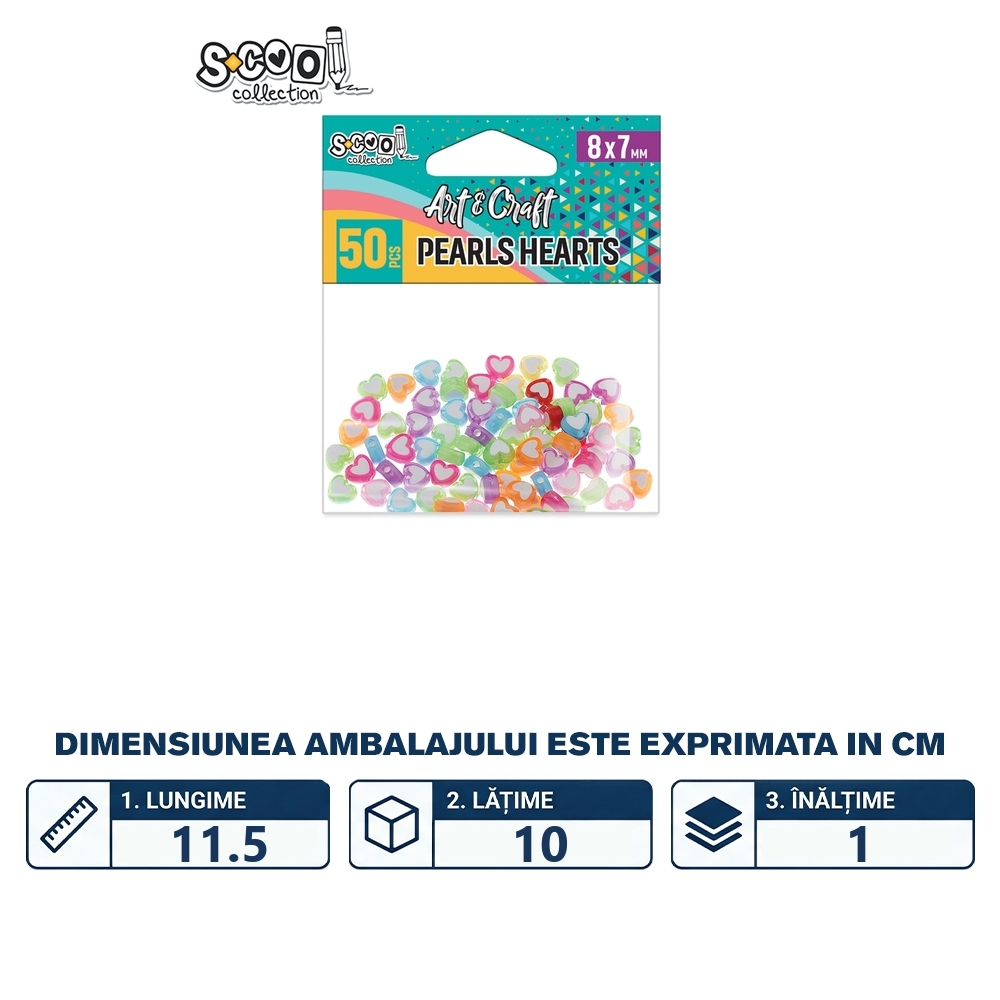 Accesorii craft, margele inimioara, 8x7 mm, 50 buc/set - S-COOL - imagine 2