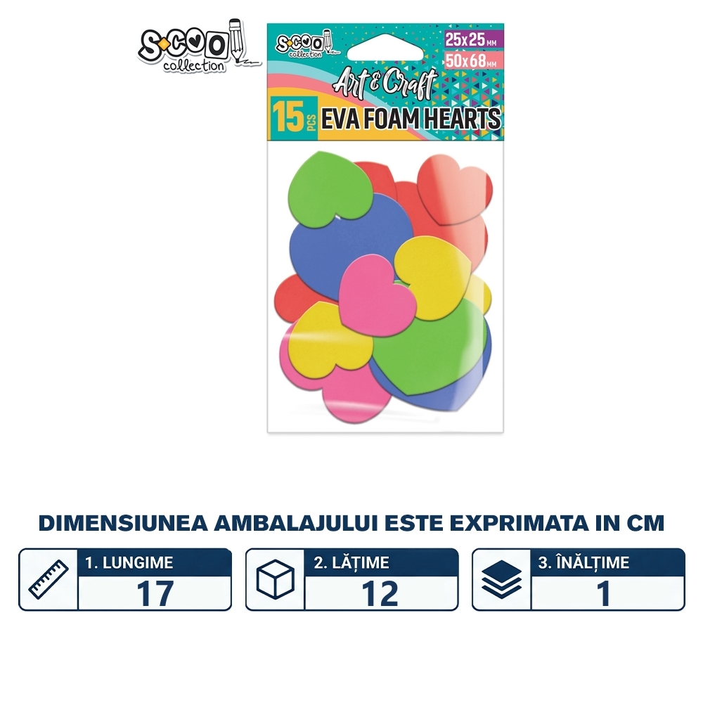 Accesorii craft, inimioare spuma EVA, 15 buc/set - S-COOL - imagine 2