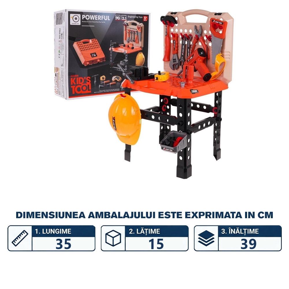 Play set Unelte 2 in 1, Banc de lucru/Geanta scule, 90 buc/set - imagine 2