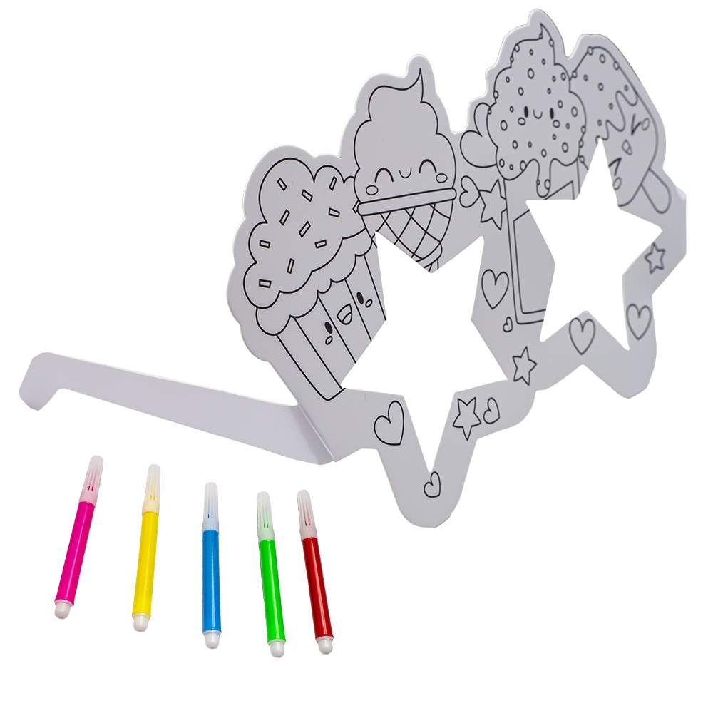 Masti cu ochelari, pentru colorat + 5 carioci, 3 buc/set