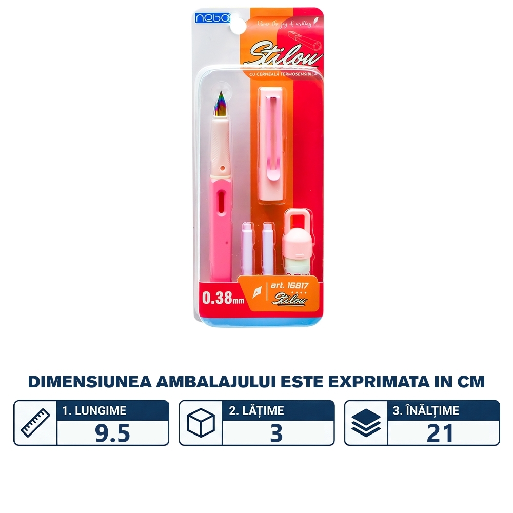 Stilou cu cerneala termosensibila + rezerve, 1 buc/blister, roz - NEBO - imagine 2