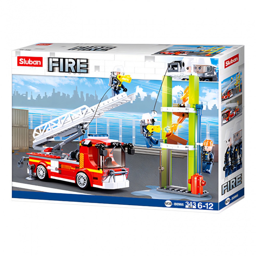 Set de constructie Fire, 343 piese, Masina pompieri cu scara - Sluban