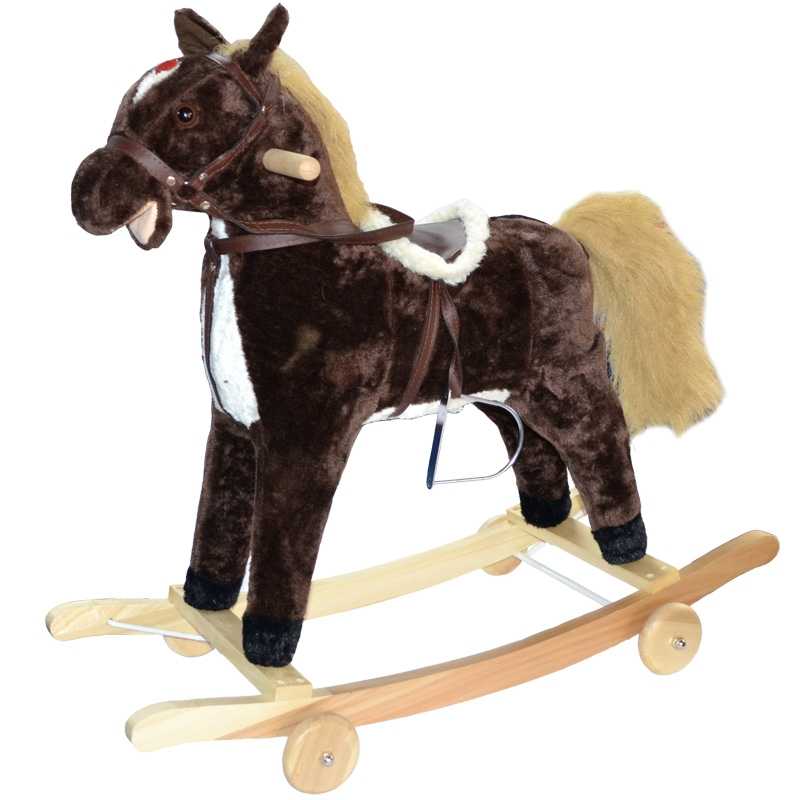 Calut balansoar, lemn + plus, espresso, cu rotile, 75 cm