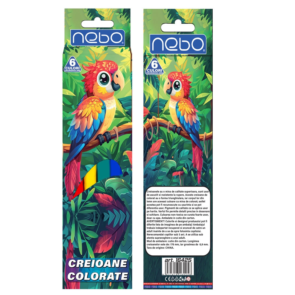 Creioane color, triunghiulare, 6 culori - NEBO