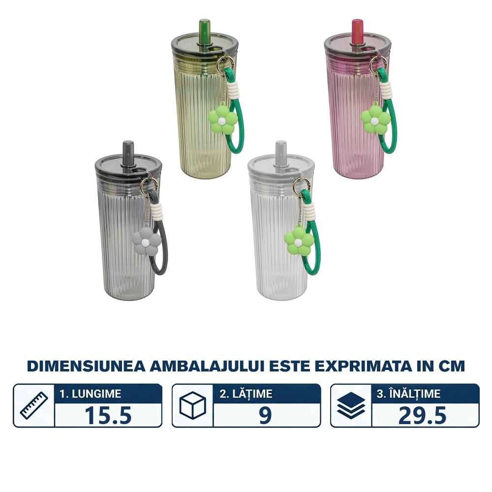 Pahar plastic, cu pai, Floare, 750 ml - imagine 2