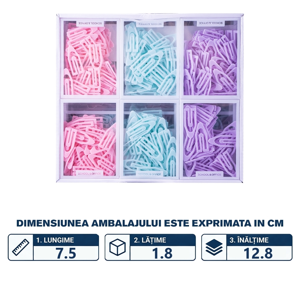 Agrafe din plastic, 38mm, 60 buc/set, culori pastel - Bachang - imagine 2